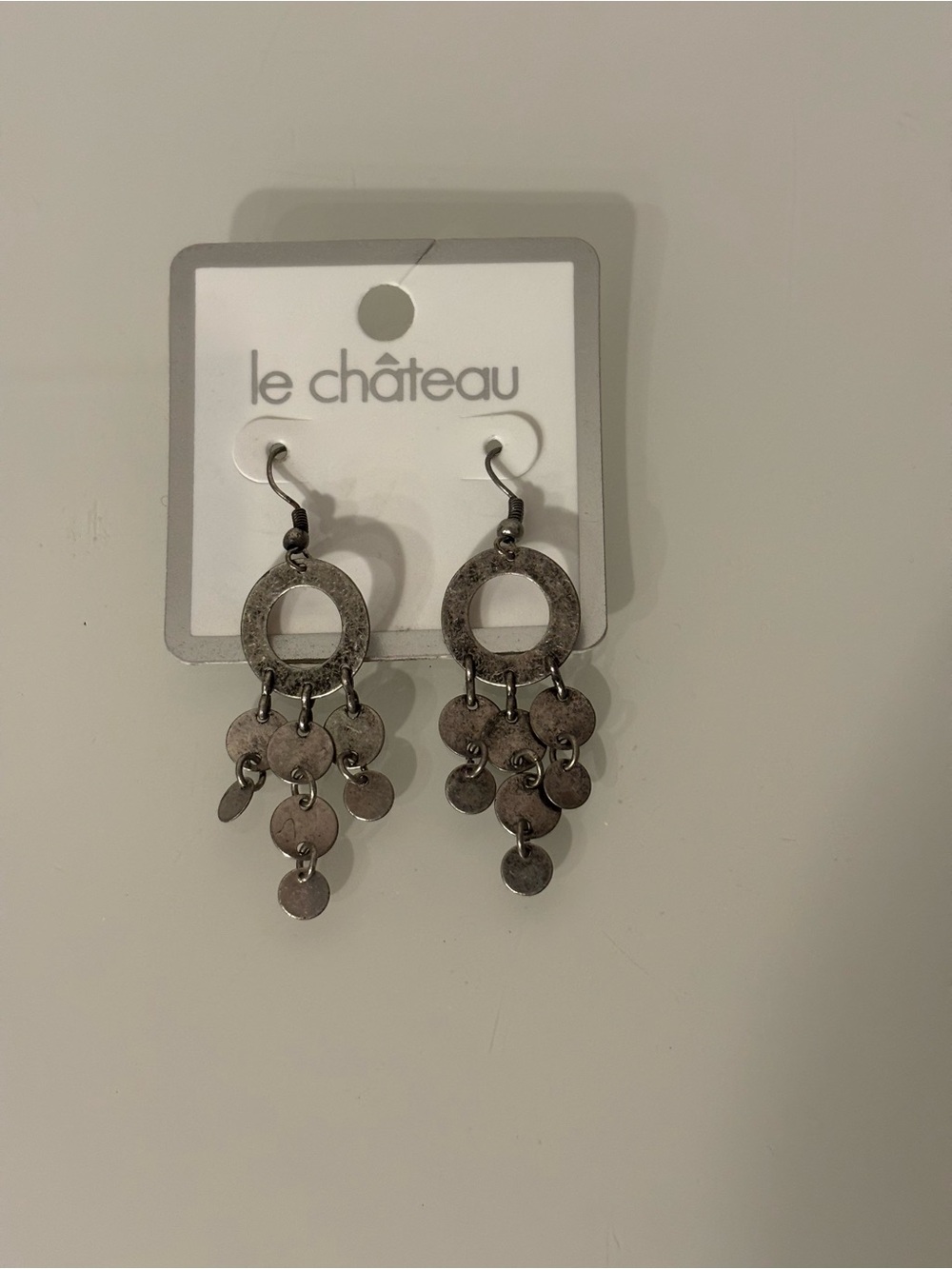 Le Château Antiqued Silver Disc Chandelier Drop Earrings